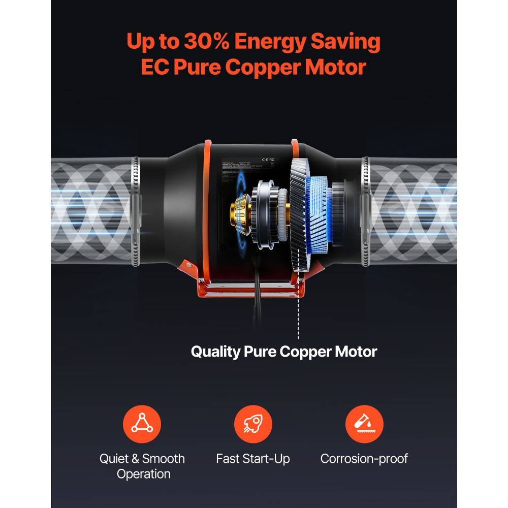 6" Inline Duct Fan 402CFM EC Motor PWM Speed Controller Timer