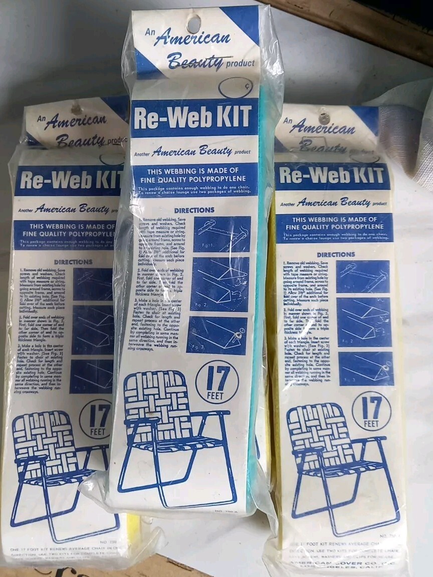 Lawn Chair Re-Web Kit 17ft Webbing Solid Yellow /Green Vintage American Beauty