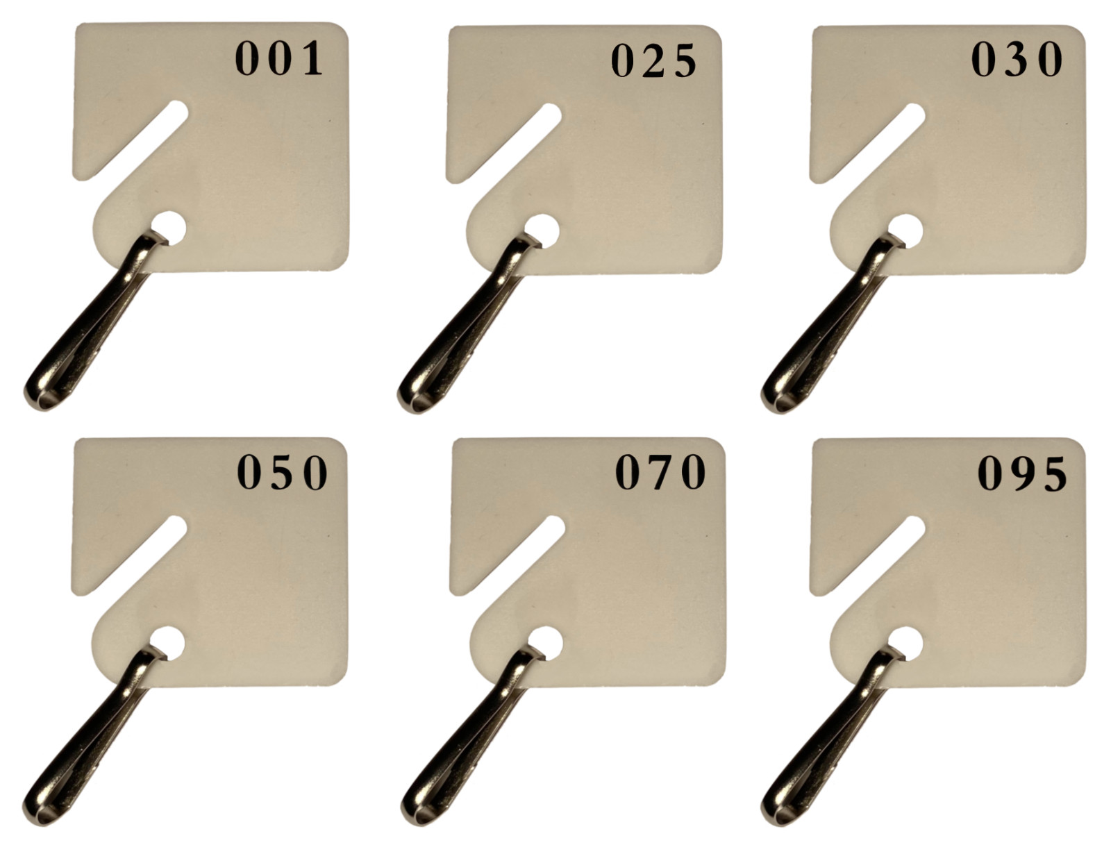 Slotted Plastic Key Tags White Numbered | 1-25 , 1-30 , 1-50 , 1-70 , 1-95