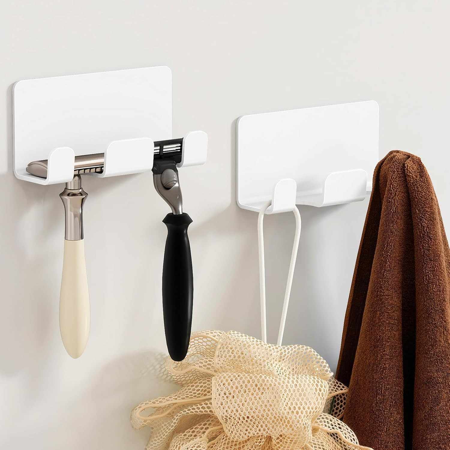 Self-Adhesive Razor Holder for Shower, Heavy-Duty Aluminum, 2 Pack (White)
