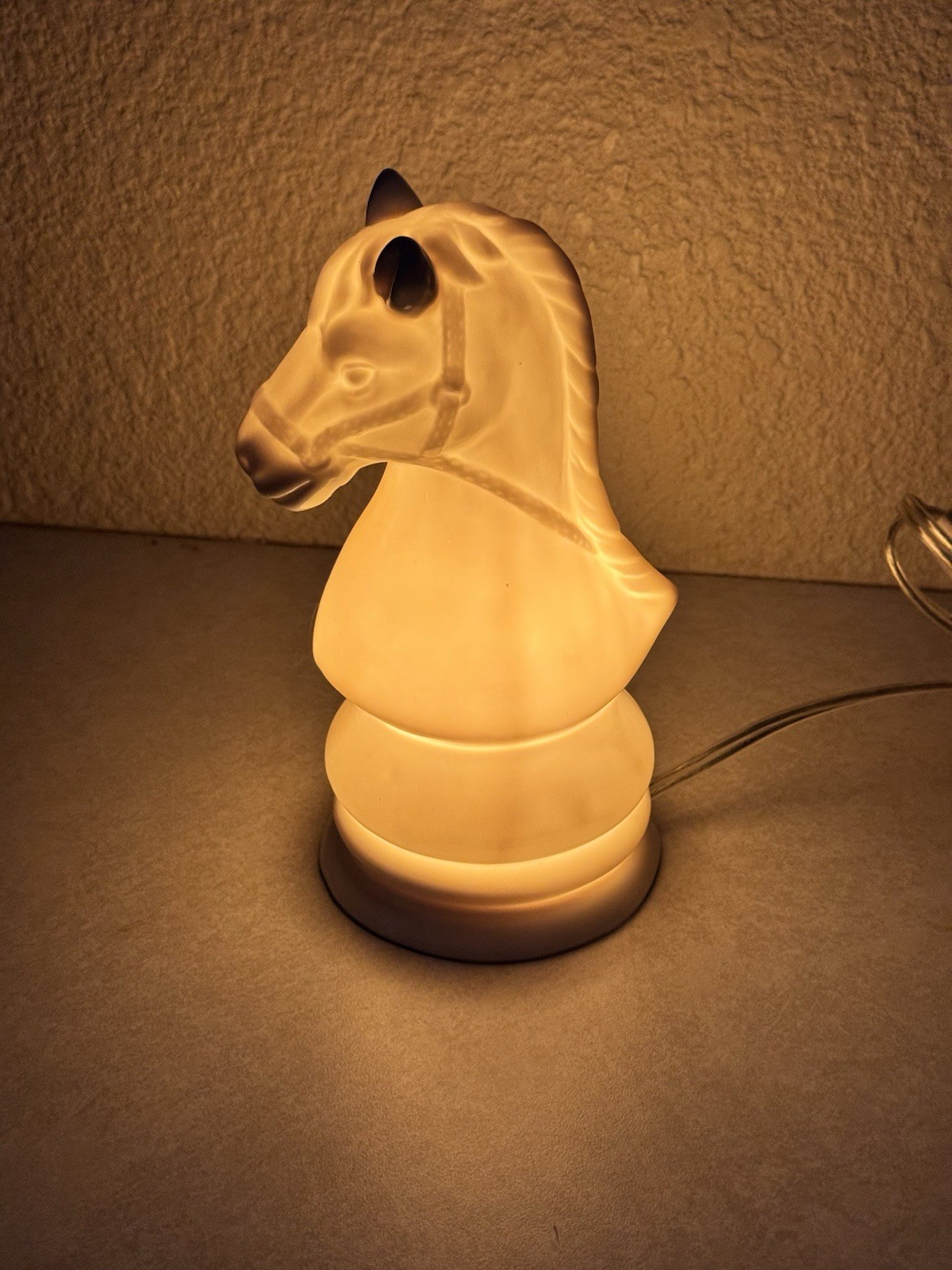 Horse White Knight Ceramic Chess Piece Night Light Accent Lamp