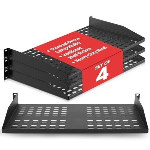 Pyle 19" 1U Vented Rack Shelf 4-Pack � Wall/Rack Mount, 110lb Support Metal
