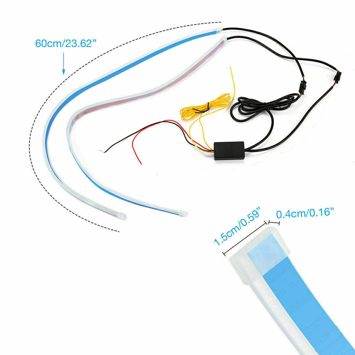 2 PCS 60cm LED DRL Light Sequential Flexible Car Turn Signal Strip For Headlight
