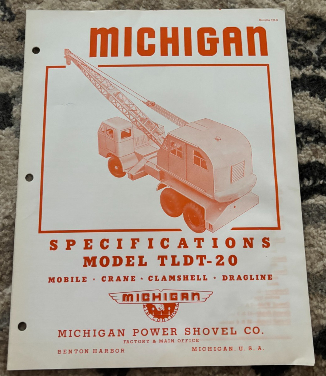 Michigan Model TLDT-20 Truck Shovel Crane Trench Hoe Dragline Brochure FCCA25