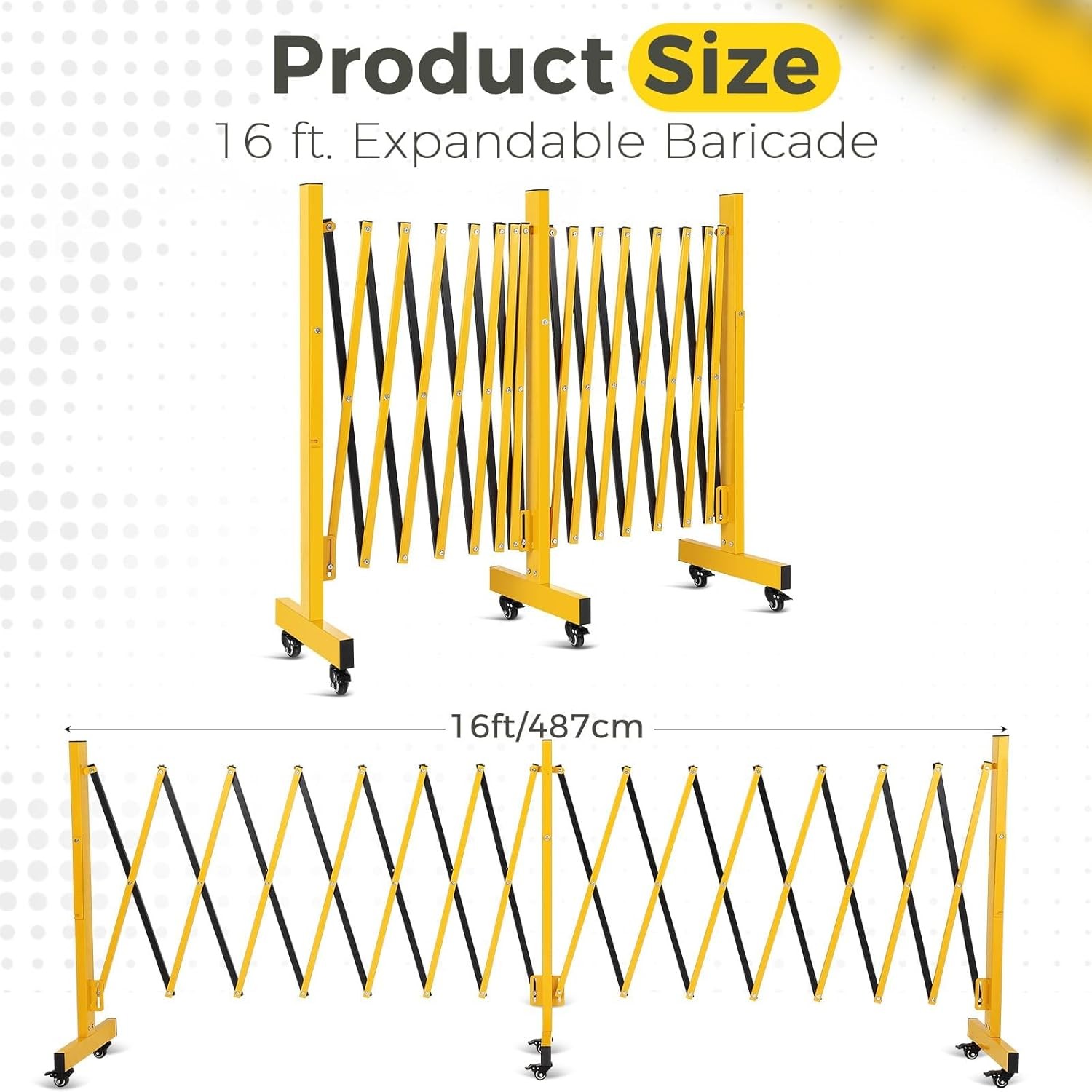 16FT Folding Security Gate Metal Expandable Mobile Barricade Gate with Wheels