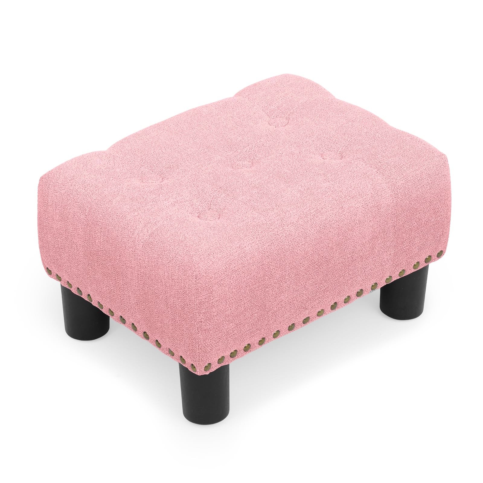 Small Ottoman Foot Rest with Legs, Linen Fabric Ottoman Foot Stool with Soft ...