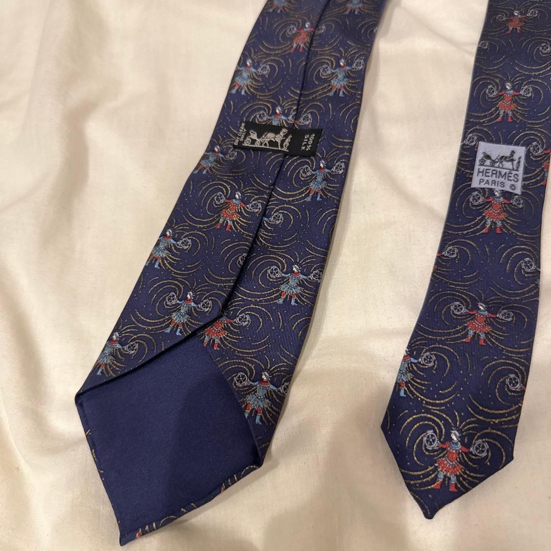 Rare HERMES Tie Octopus Pattern Navy