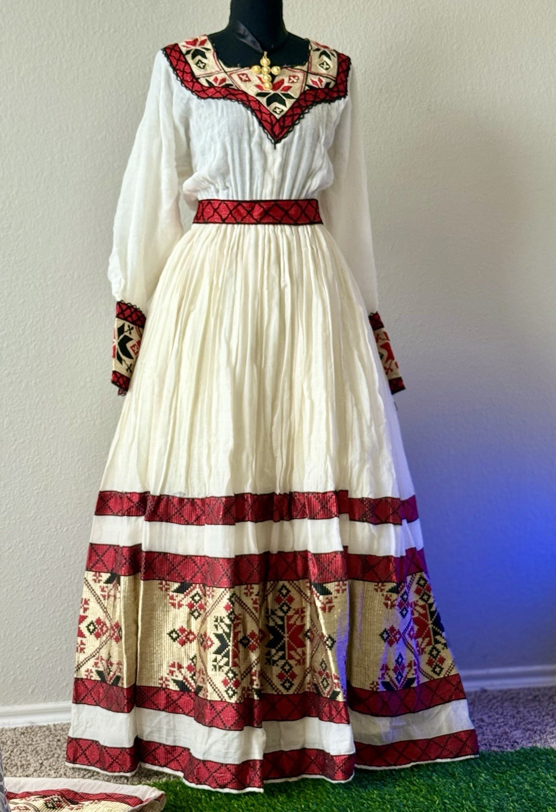 Ethiopian Dress || Menen Fabric Elegant Red Tibeb Dress || Eritrean Habesha Dres