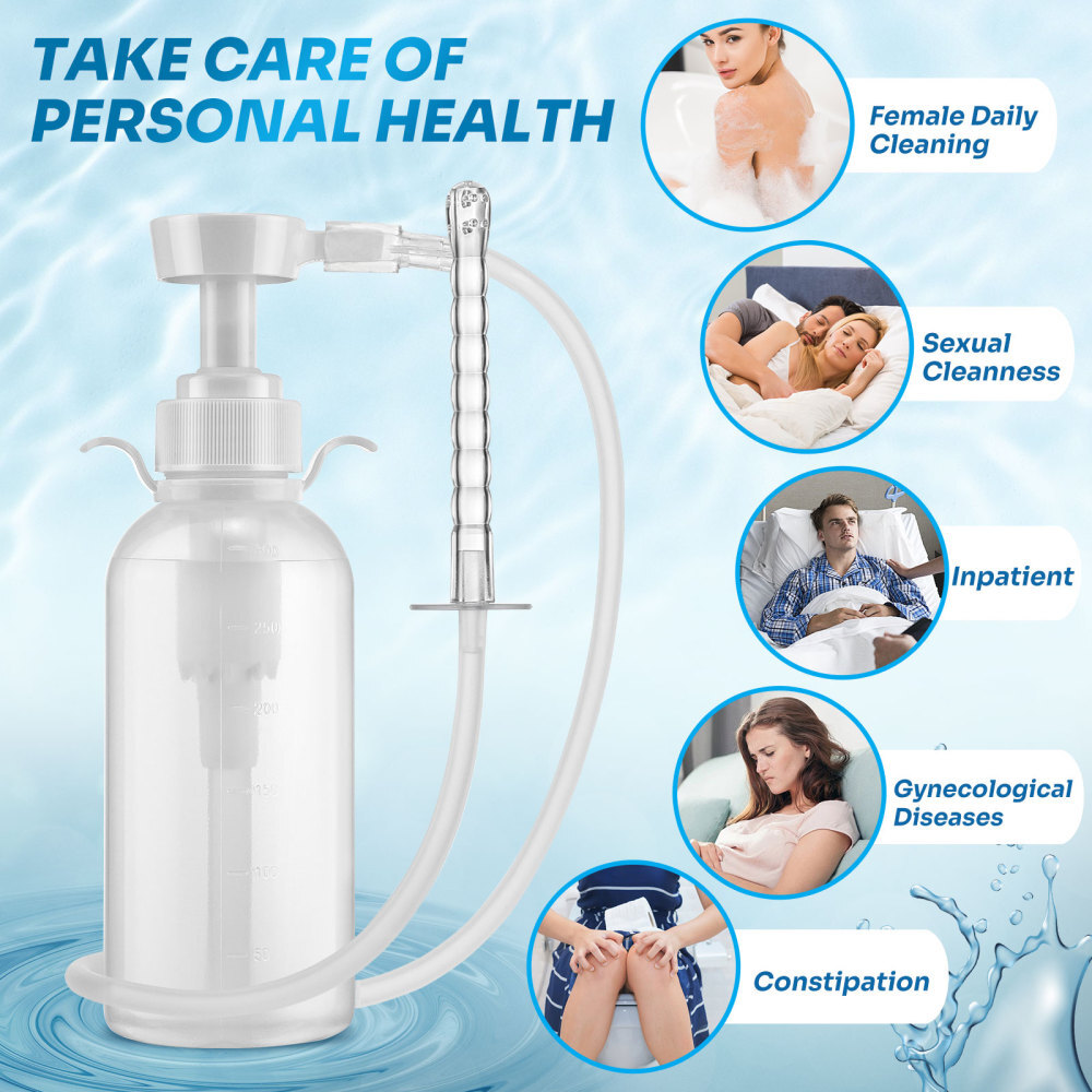 300ml Pump Action Enema Bottle with Nozzle, Travel Enema Kit for Anal Cleansing