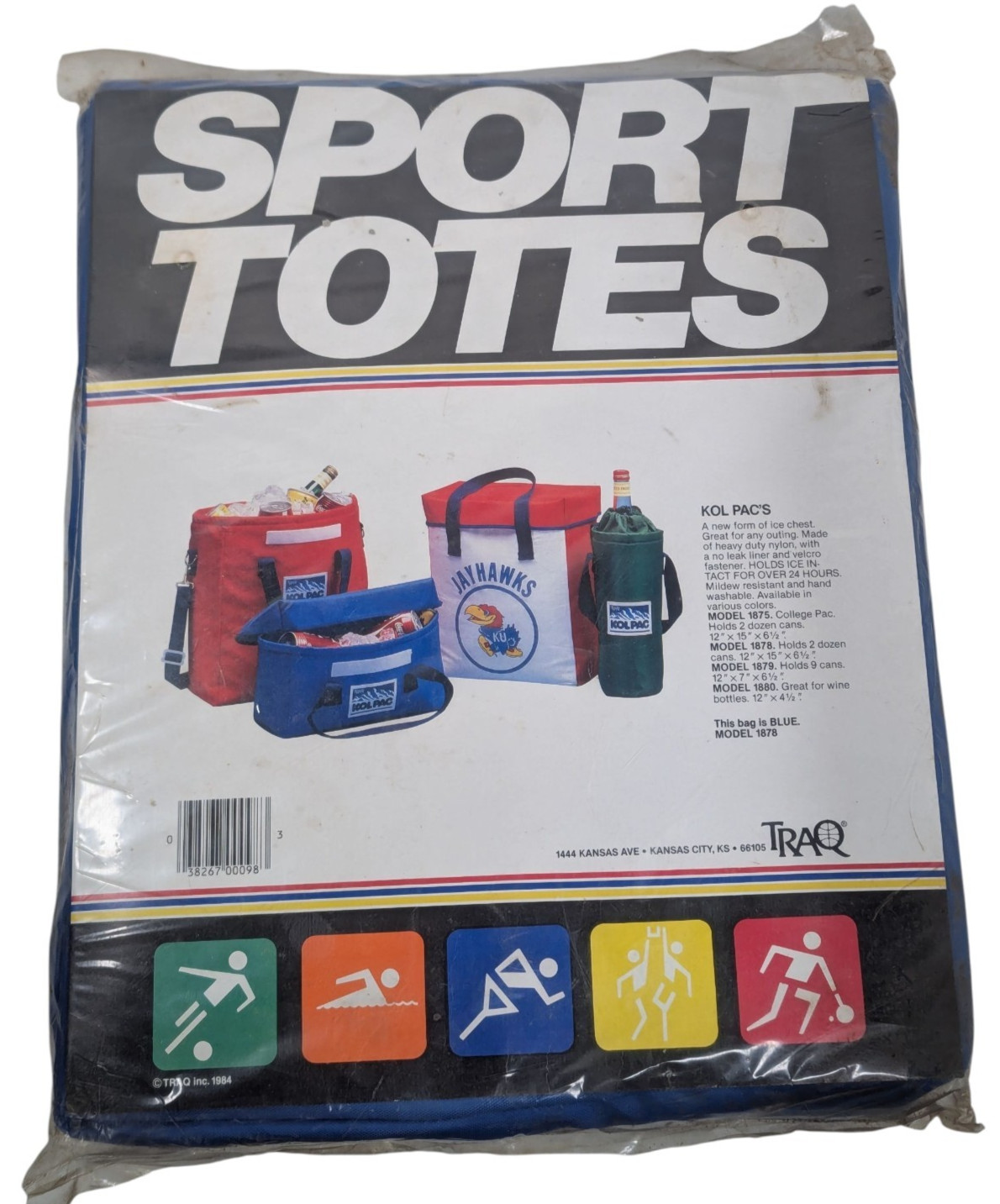 VTG 80s TRAQ Sport Totes Cooler Bag Carry Can Tote Drinks Kol Pac Blue NIP 1984