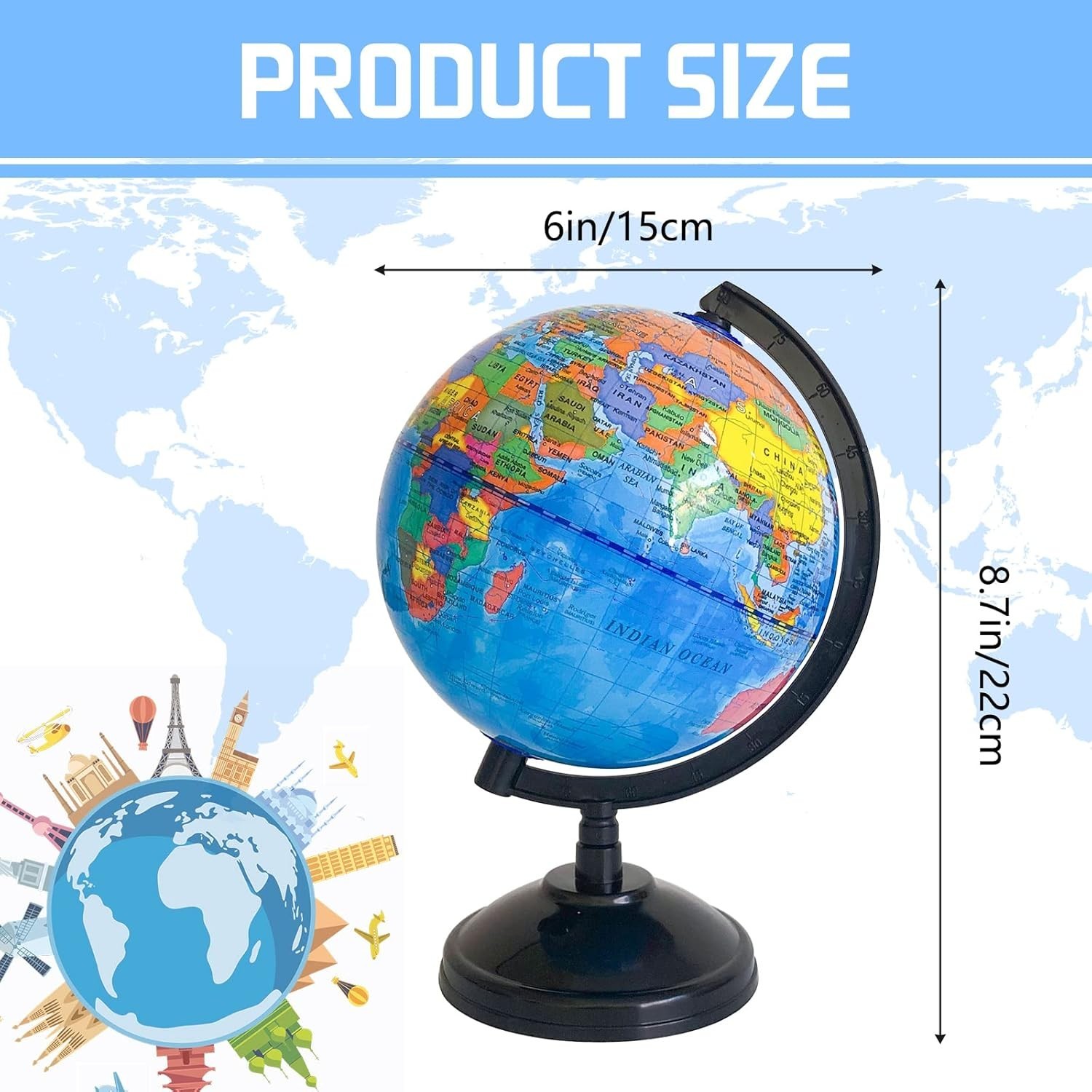 WORLD GLOBE EARTH Map Rotating Geography Ocean Classroom Learning Desktop 6