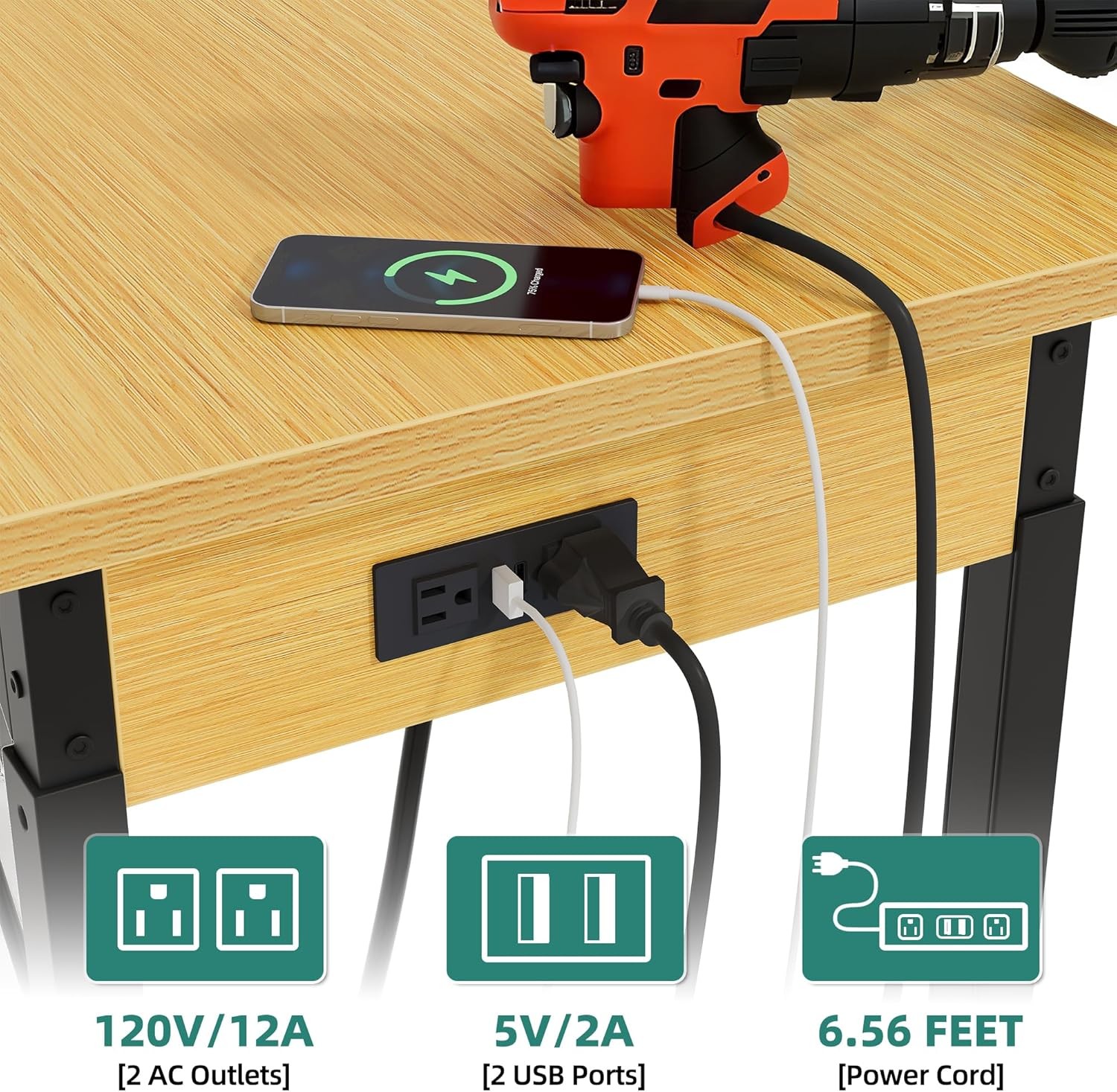 48" Adjustable Workbench with Pegboard Wheels 1600 LB Capacity Rolling Work