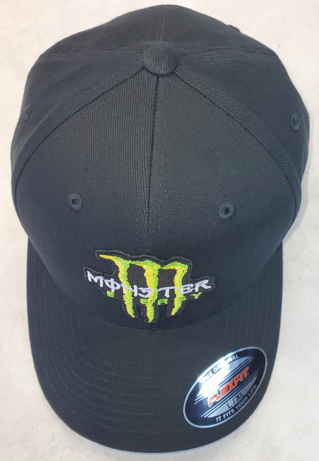 Monster Energy Patch Flexfit 6377 Brushed Twill Hat / Black L/XL 7 1/8" - 7 5/8"
