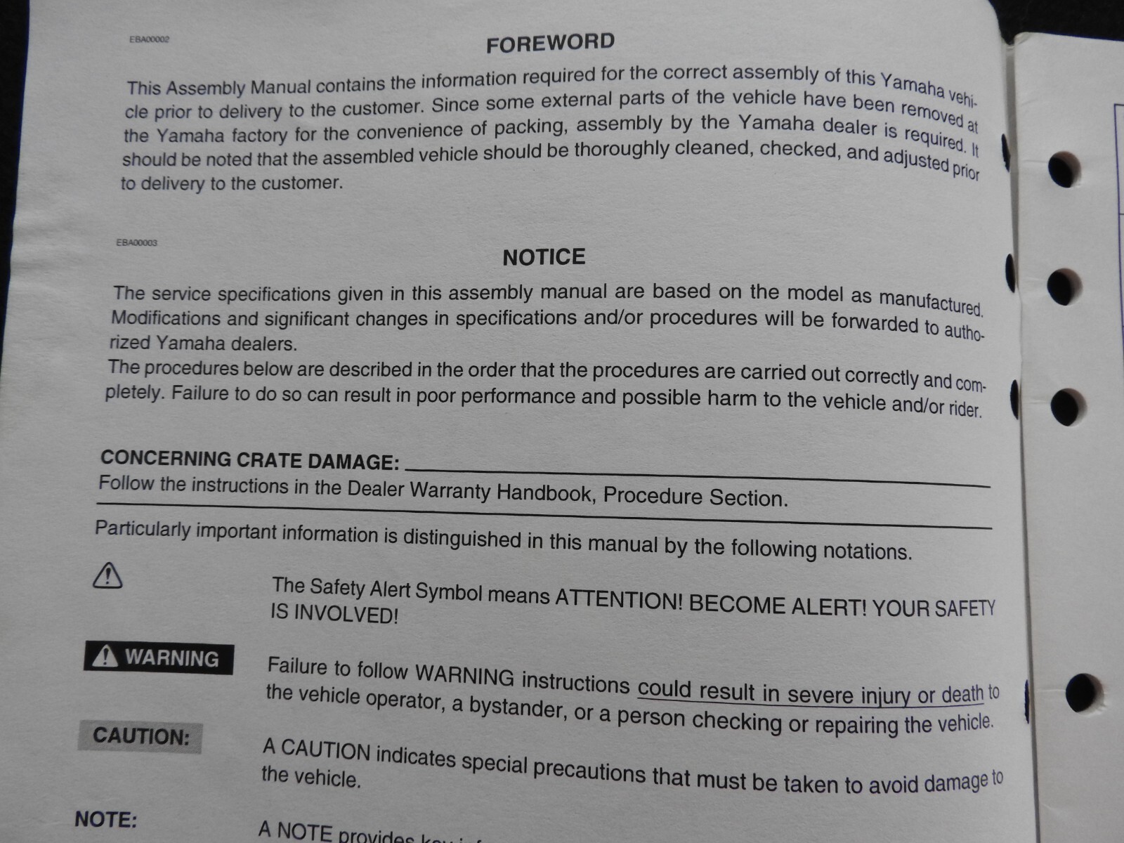 2005-2006 YAMAHA DEALER RAPTOR 700 YFM700RV 4x4 ATV ASSEMBLY MANUAL