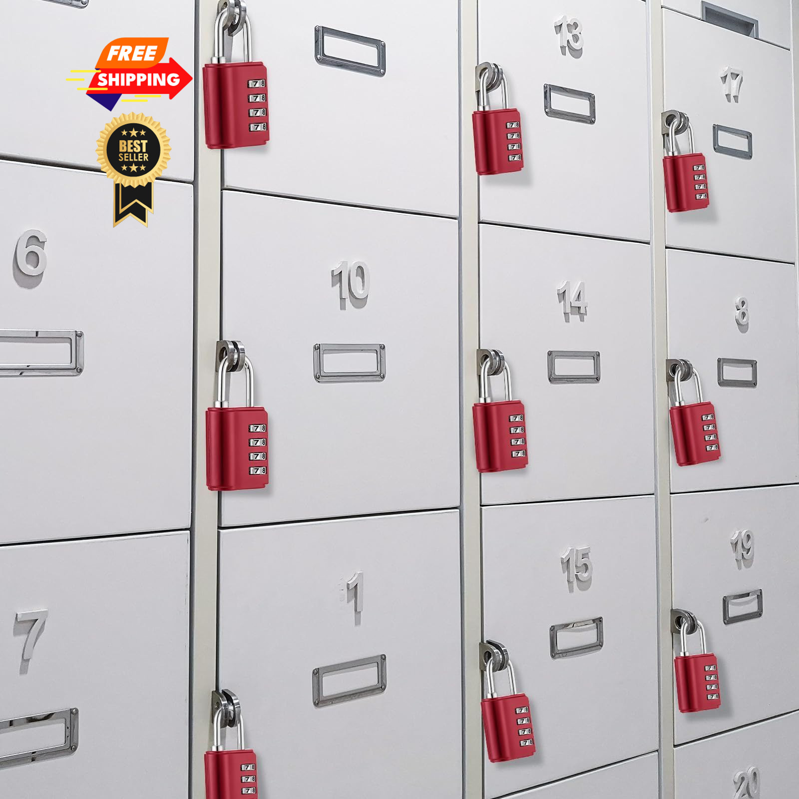 Kenning 10 Pcs Combination Padlock 4 Digit Lock with Keys Red