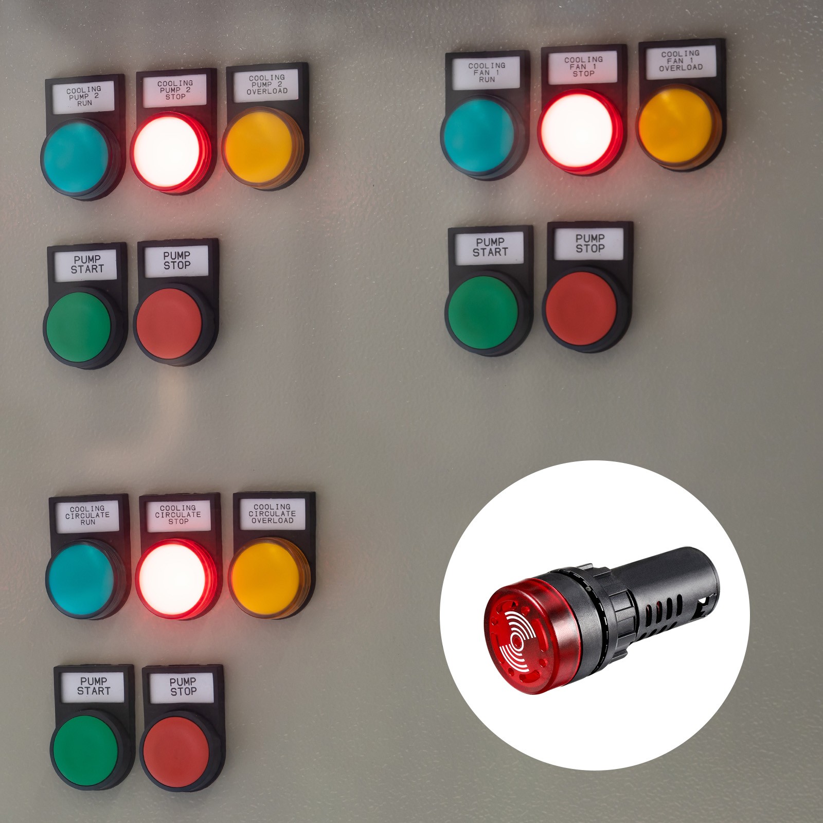 5 x LED Indicator Light Panel Indicator Flashing Alarm w Buzzer AC/DC 12V 22mm