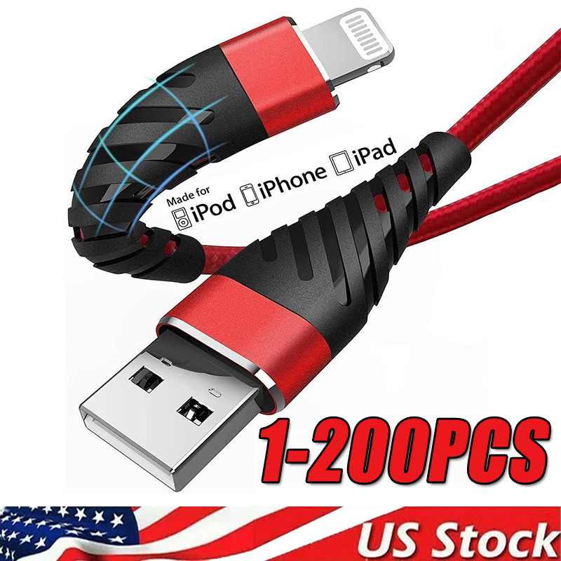 Braided Fast Charger Cable Heavy Duty USB lot Cord For iPhone 14 13 12 11 X XR 8