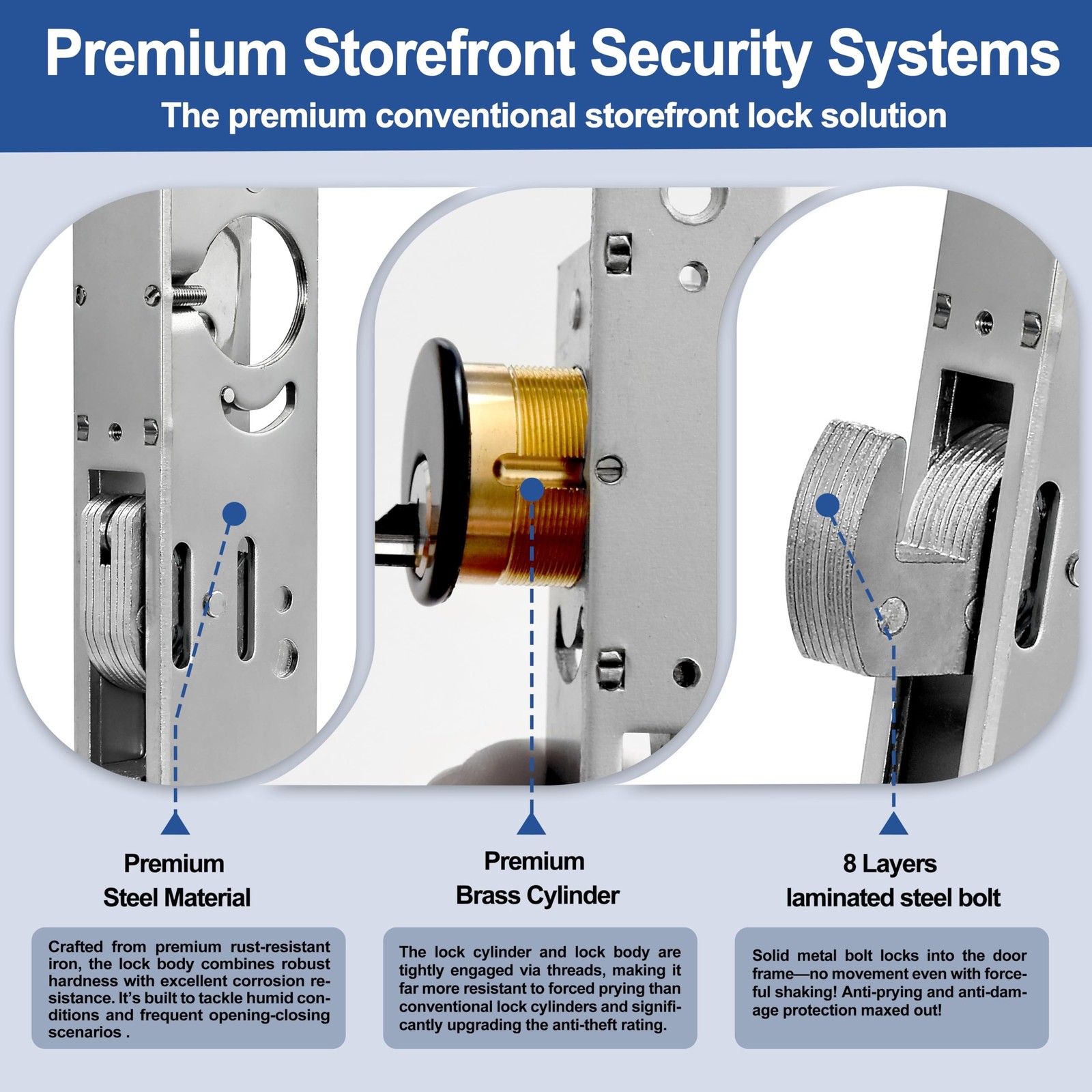 Storefront Door Lock Commercial Mortise Hook Bolt, Solid Brass Cylinder with ...