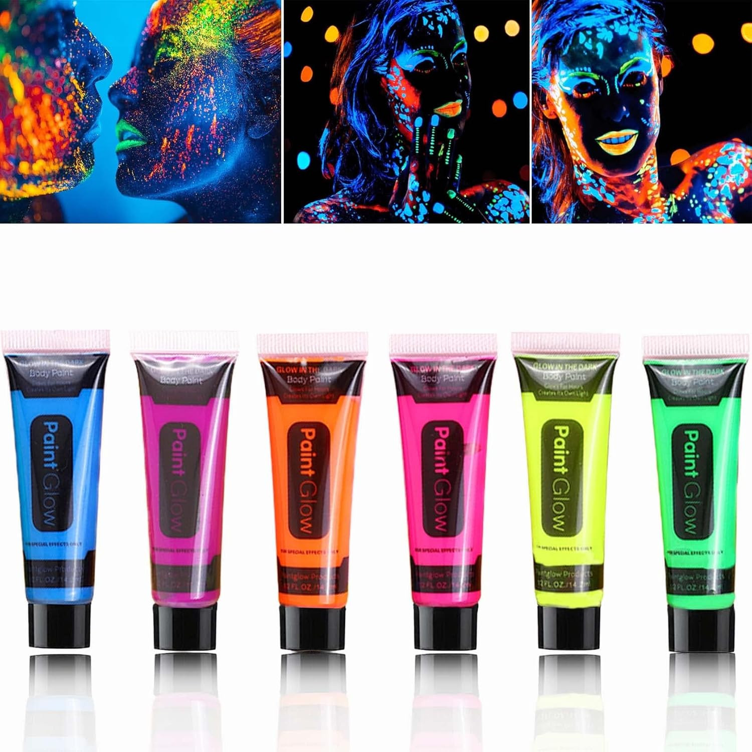 6 Pcs Glow in the Dark Face Body Paint,Blacklight Neon Face & Body Paints,Easily