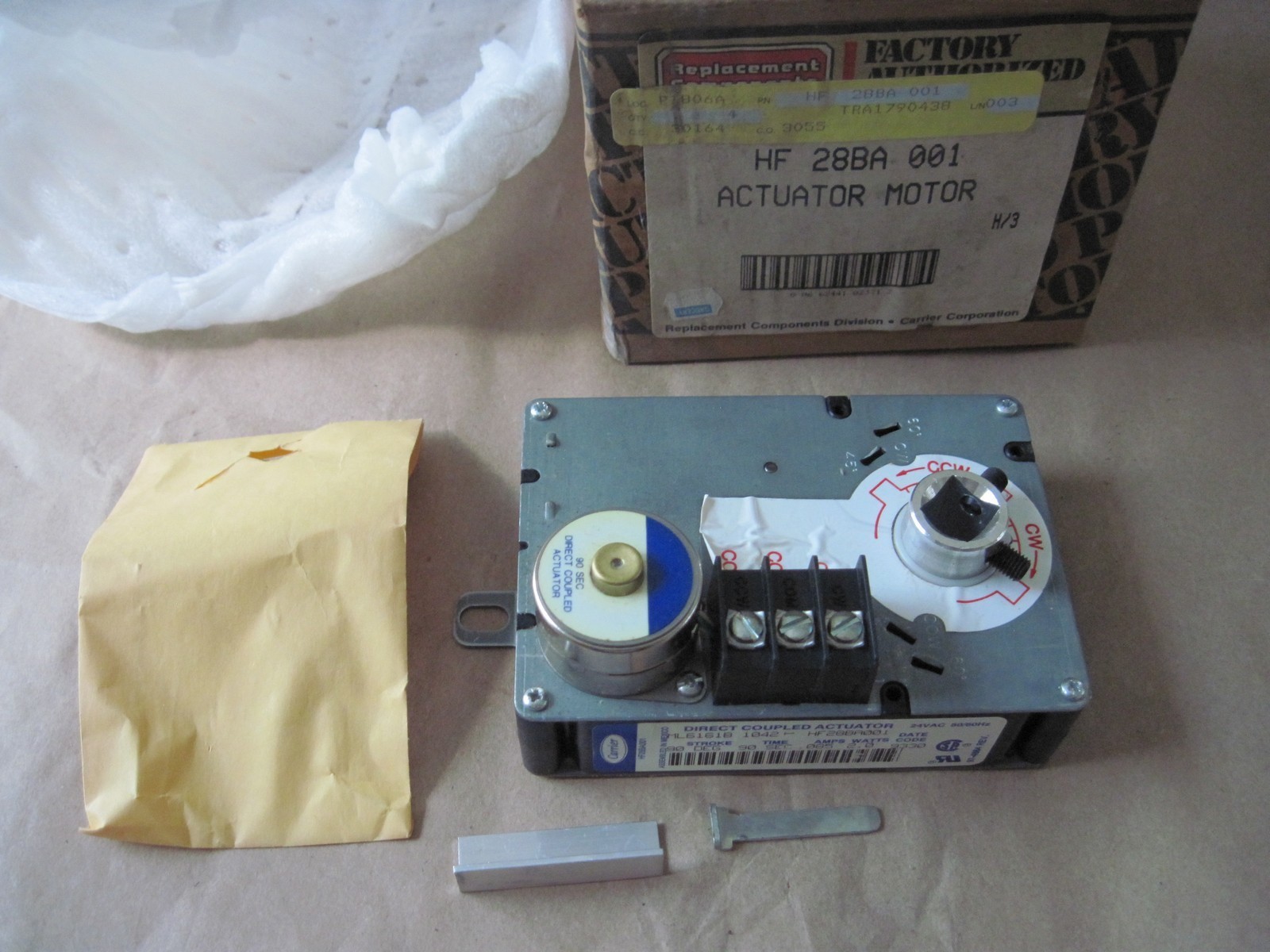 Carrier HF28BA001 OEM Direct Coupled Actuator Motor, ML6161B 1042, 24VAC, 90°