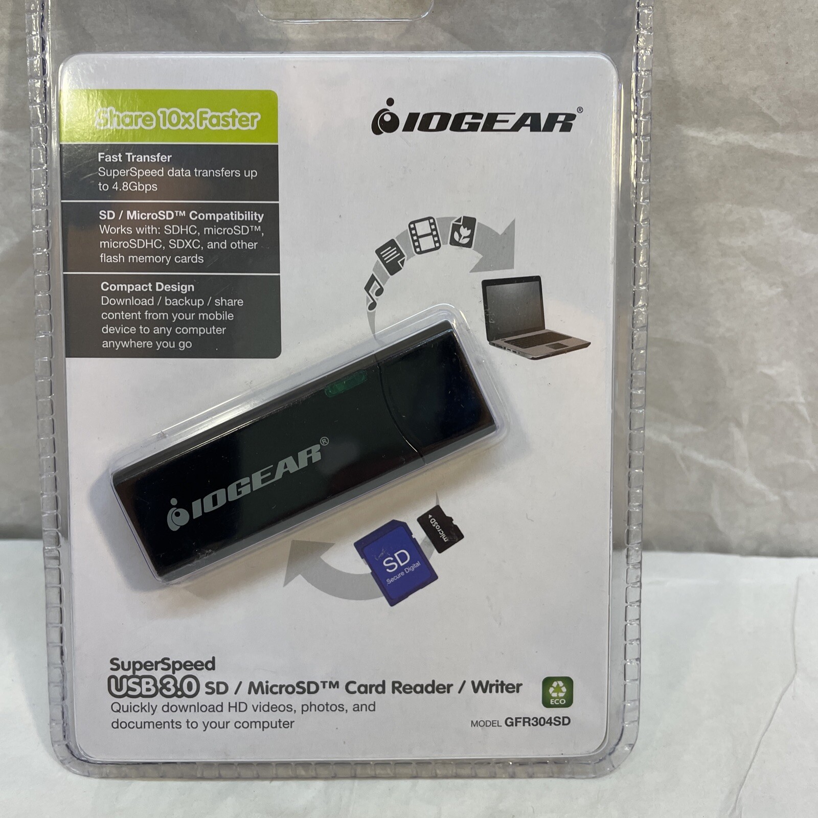 New IOGEAR SuperSpeed USB 3.0 SD/Micro SD Card Reader Writer Model #: GFR304SD