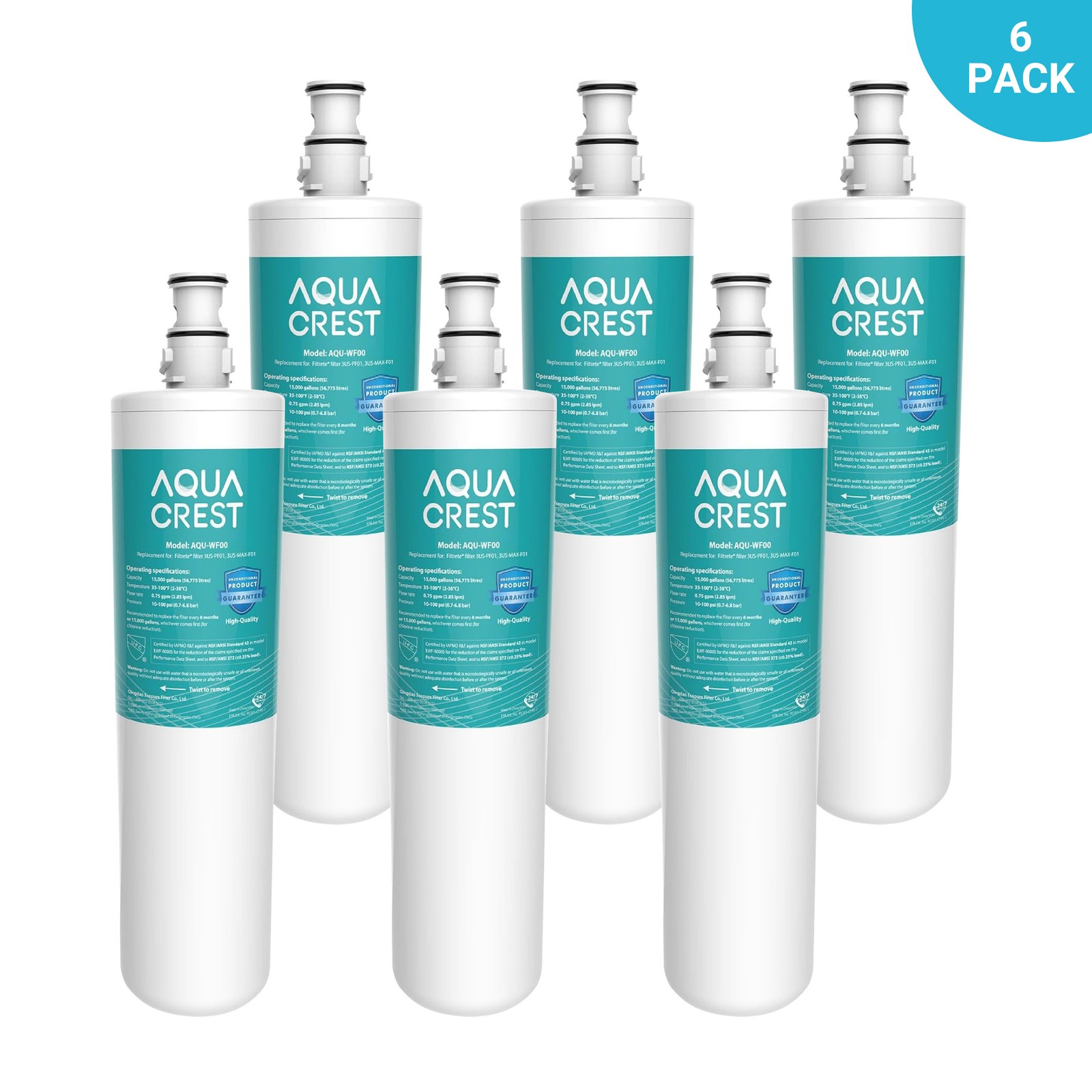 AQUA CREST Under Sink Water Filter, Replacement for Standard Filtrete®, 6 Pack