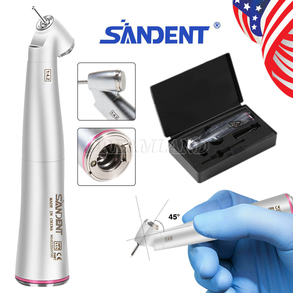Dental 1:4.2 45° Contra Angle Surgical LED Fiber Optic Handpiece fit NSK Z45L CE