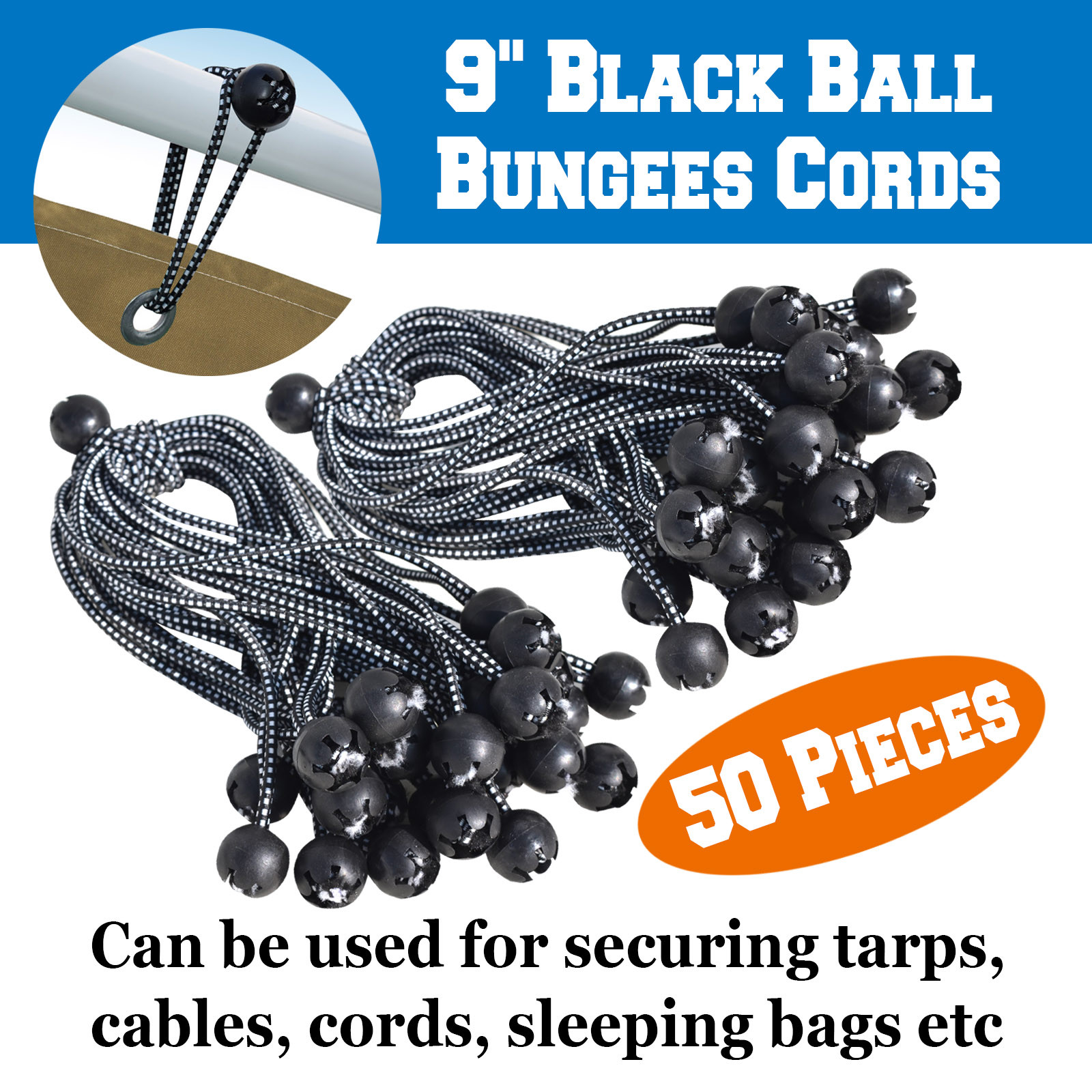 6" & 9" 26/50/100/200pcs Bungee Cords Ball Tie Down Canopy Gazebo Secure Straps