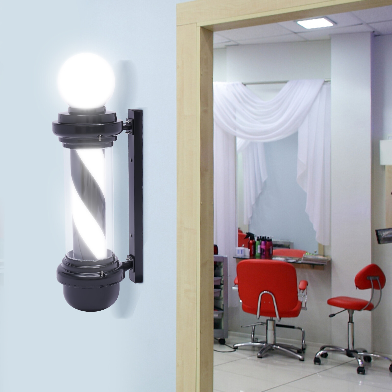 Barber Pole Rotating Light LED Barber Shop Stripes Wall Lamp Hair Salon Sign NEW