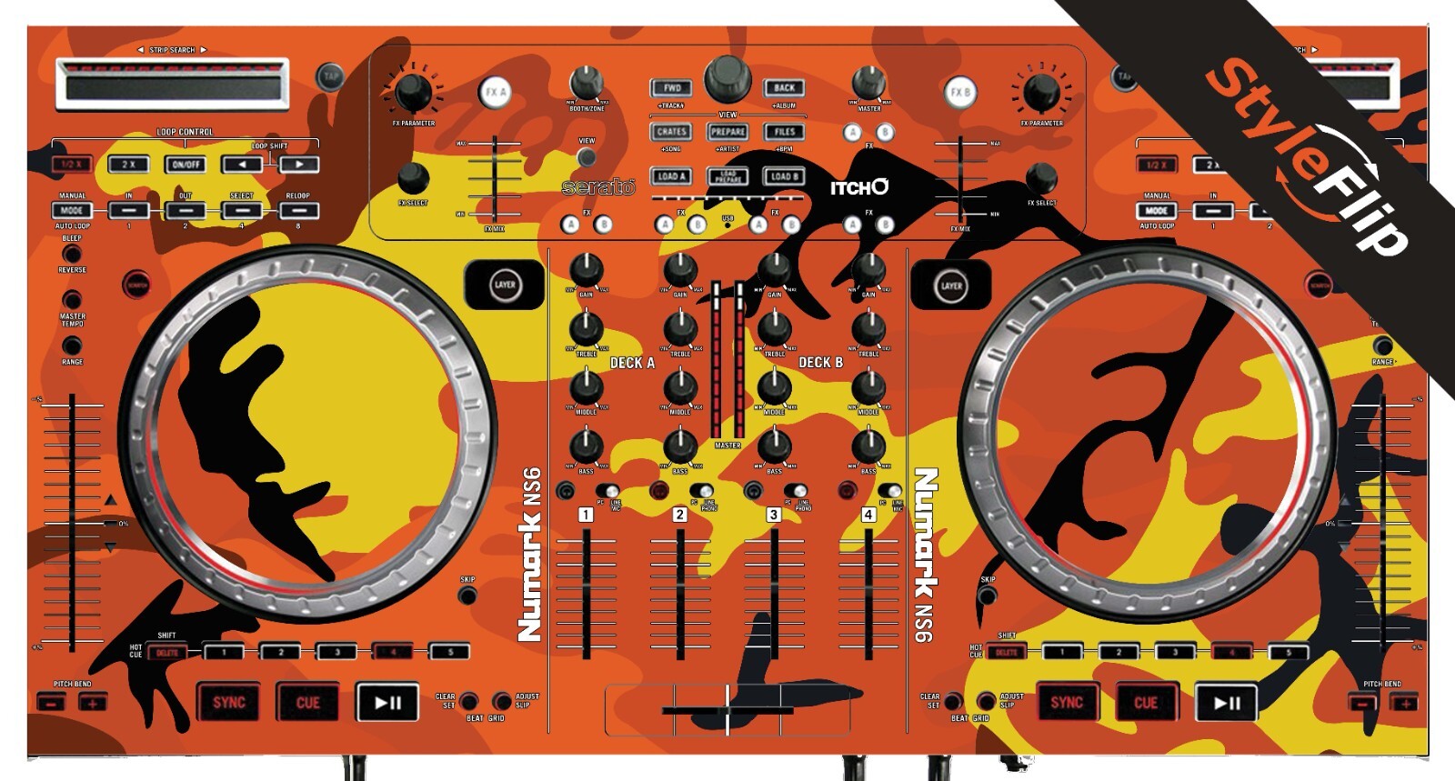 Numark NS6 | Color Orange Camo | Protective Decal | StyleFlip Skins