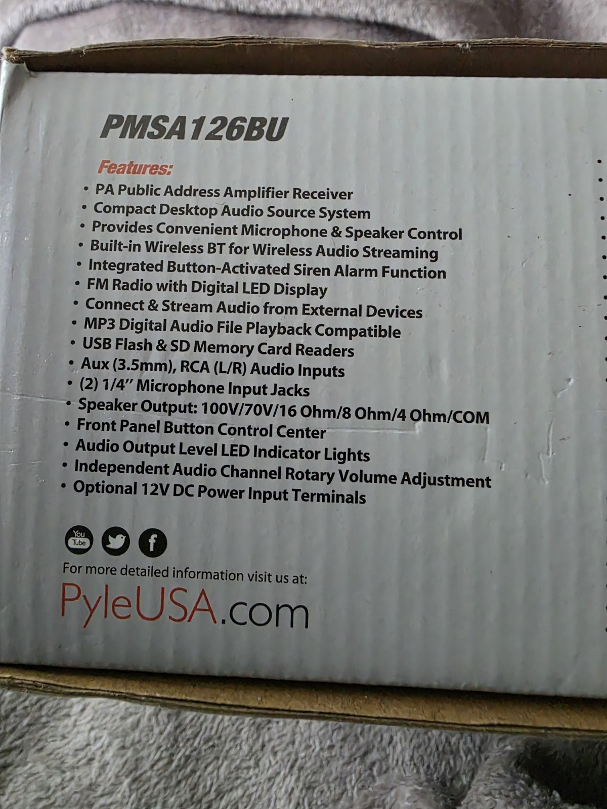 Pyle PMSA126BU Wireless BT Public Address Amplifier 500W Bluetooth FM USB/SD