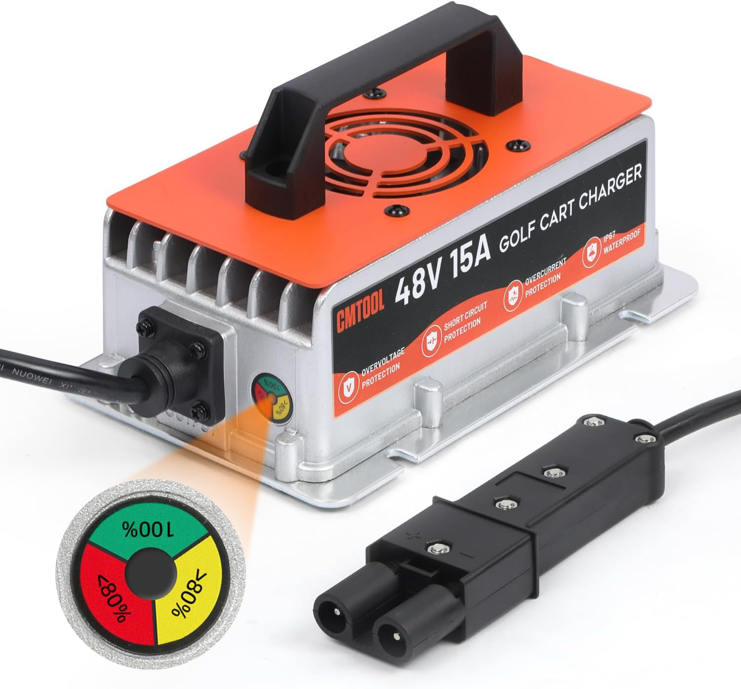 48V Golf Cart Battery Charger for Yamaha G19-G22, 15A, Waterproof, Fully Automat