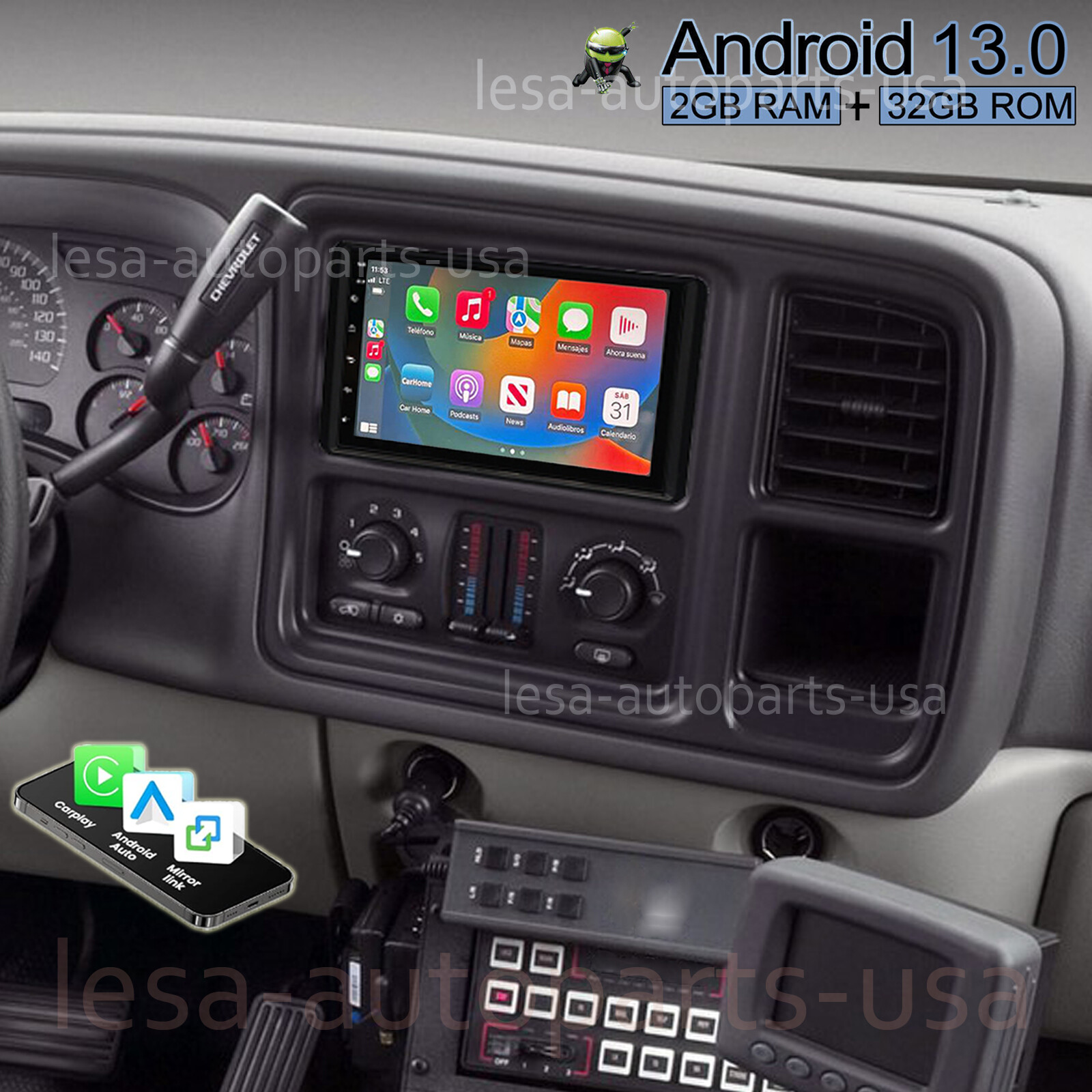 For Chevrolet Tahoe Silverado 2003-2006 GPS Android 13 Car Radio Stereo CarPlay