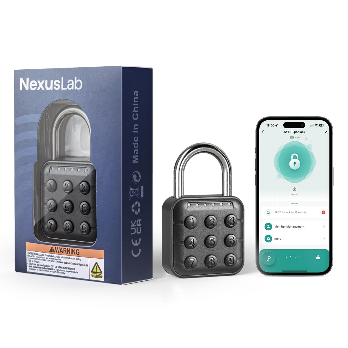 NexusLab IP67 Zinc Alloy Smart Combination Lock for Locker Gym School Travel App