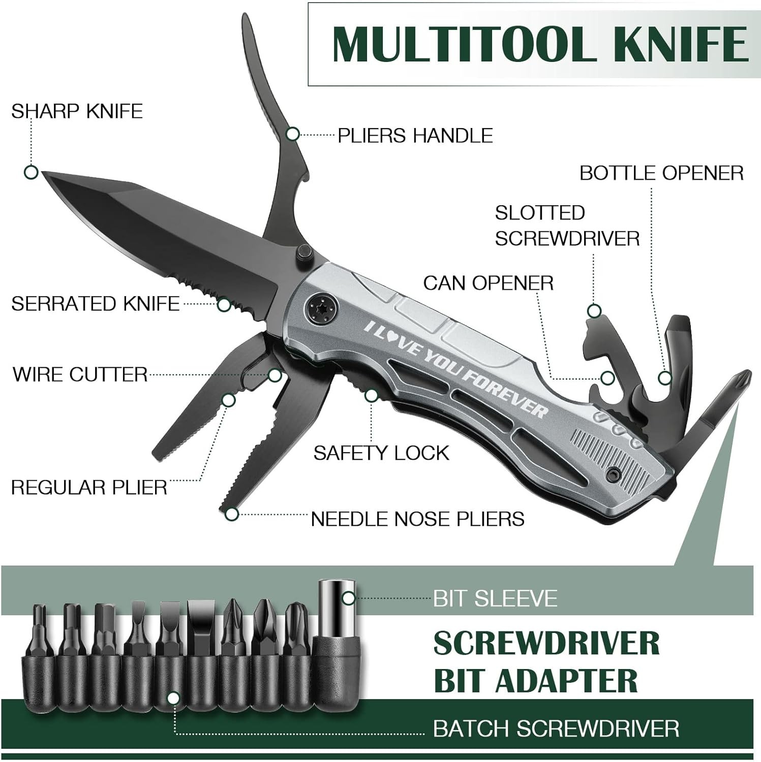Gifts for Him Boyfriend Husband,Multitool Pocket Knife "I LOVE YOU",Christmas Va