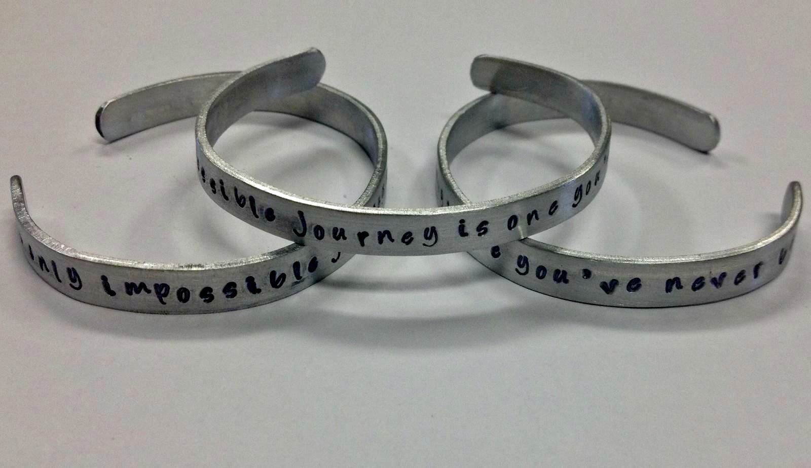 The Only Impossible Journey.....FREE SHIPPING handstamped aluminum cuff bracelet