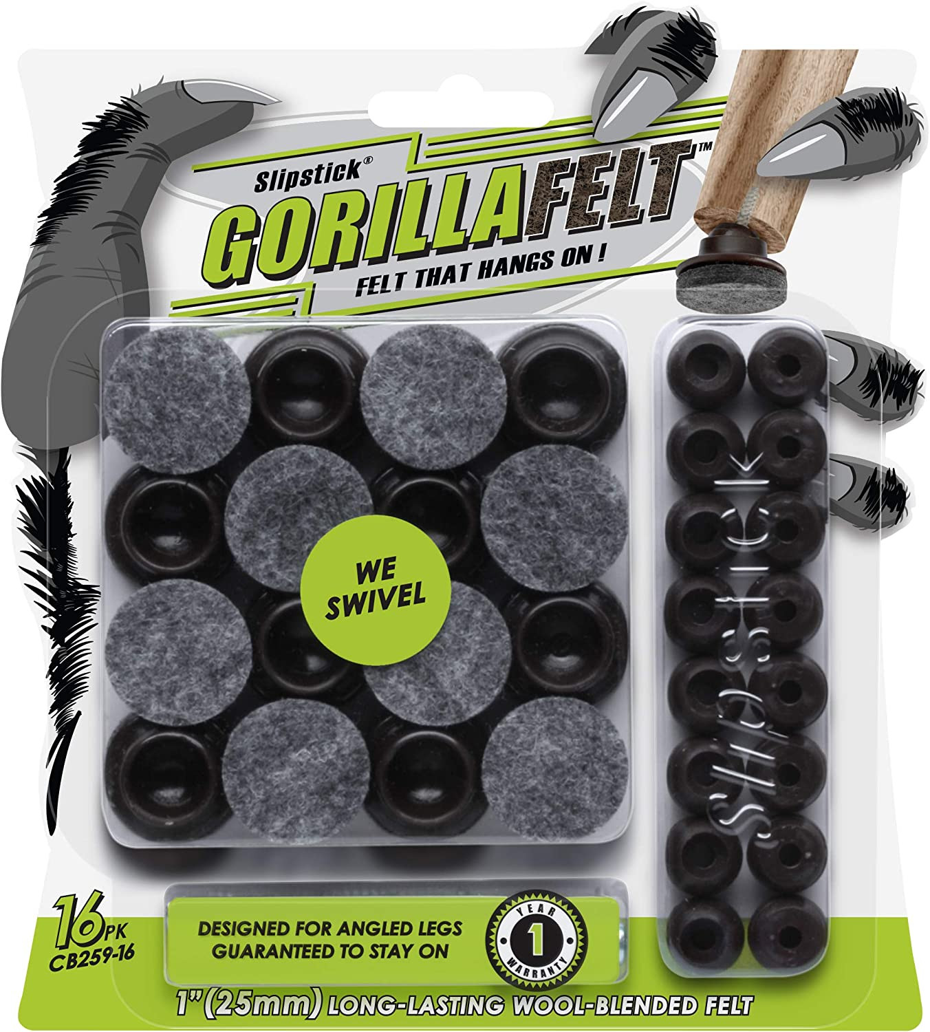 Gorillafelt Swivel Glide Felt Sliders for Chairs (16 Pack) Screw-On Chair Levele