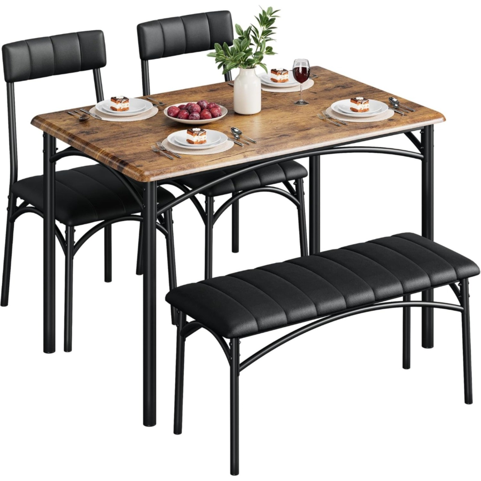4 PC Dining Table and Chairs Set Wooden Space with Metal Frame Kitchen Home