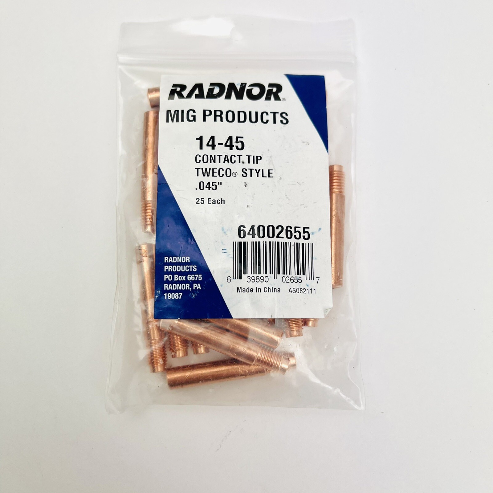 PACK-25 RADNOR CONTACT TIP, 0.045, TWECO STYLE, RAD64002655