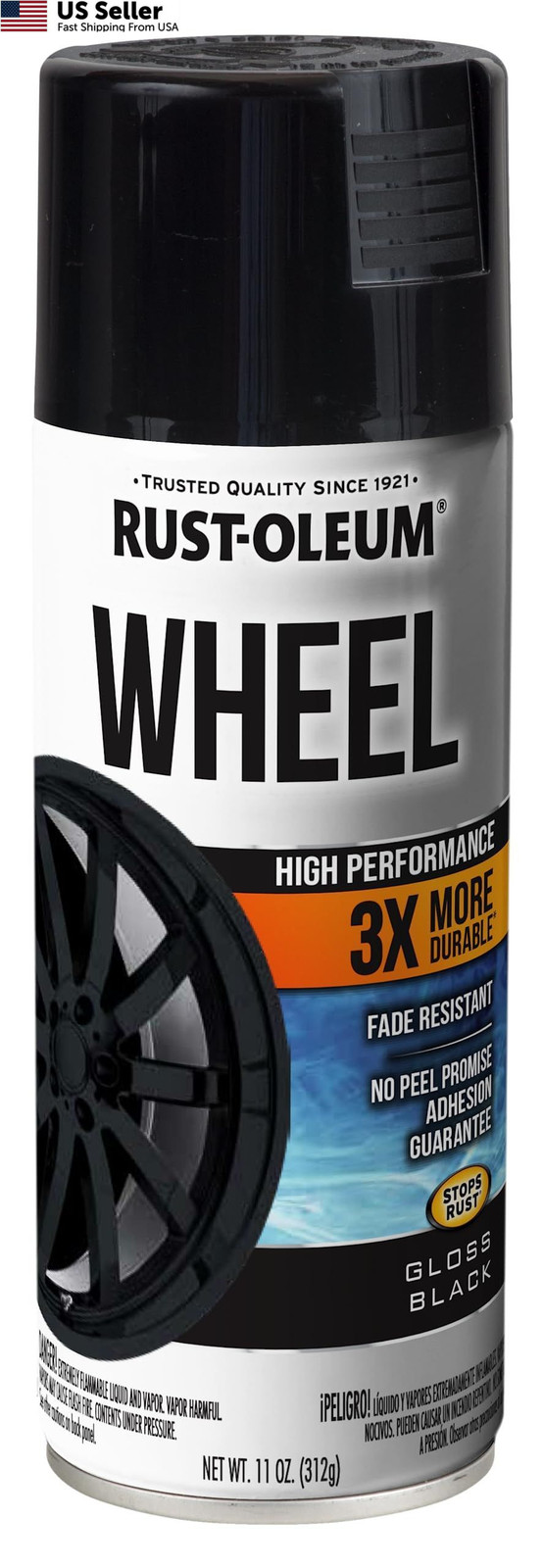 Rust-Oleum High Performance Wheel Spray Paint 11oz Gloss Black Auto Rim Coating