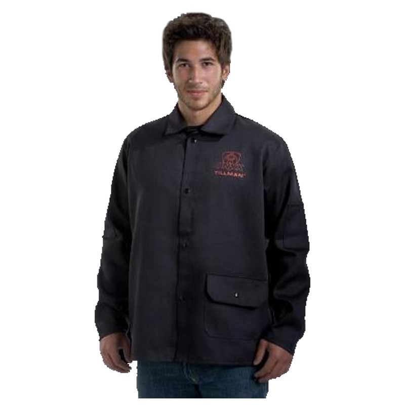 Tillman 9060 30" 9 oz. Black FR Cotton Welding Jacket Medium