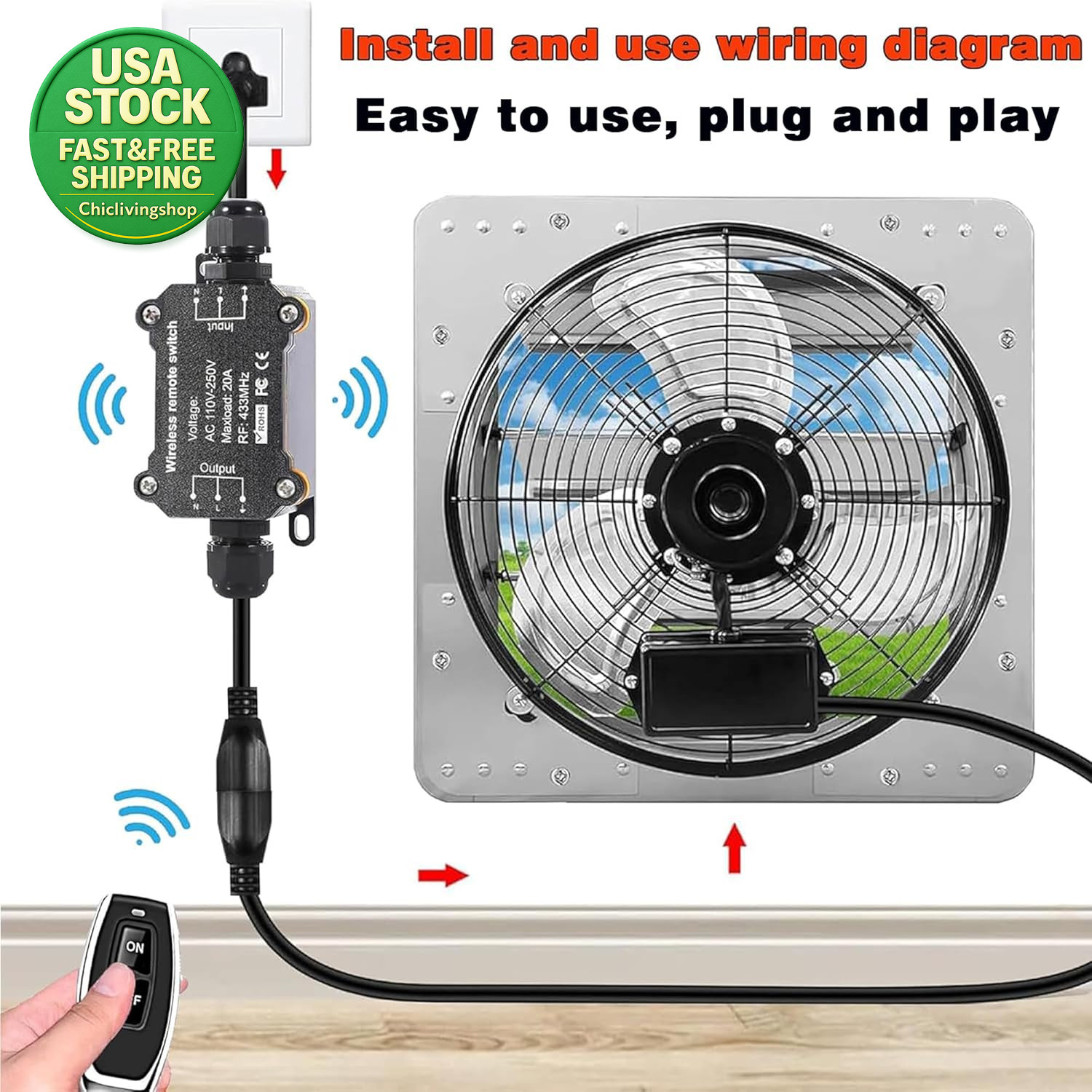 Wireless Remote Control Power Switch Waterproof Outdoor 110V 120V 250V 20A