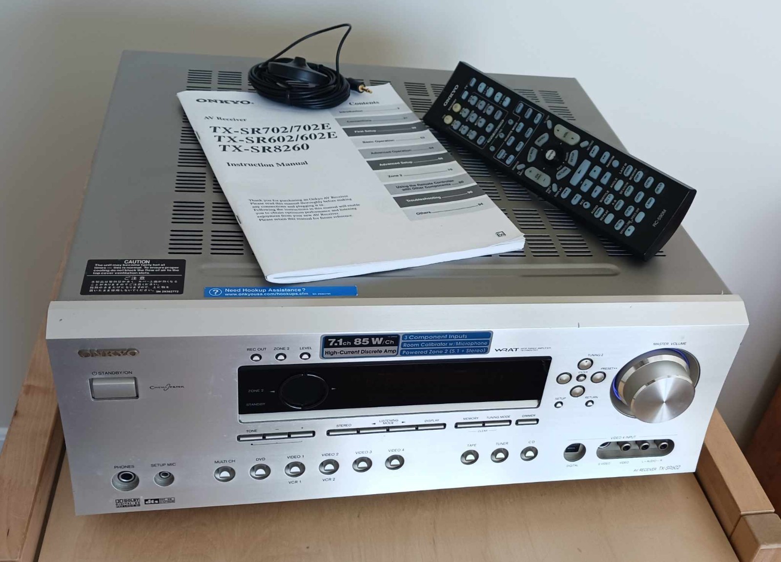 Onkyo TX-SR602 AV Receiver Audio 7.1 w/ Remote, Manual, Microphone Bundle