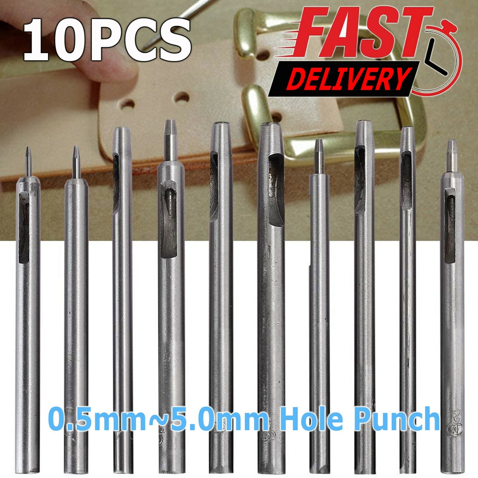 10pcs Heavy Duty Leather Hollow Hole Punch Set DIY Craft Hand Tools 0.5-5mm NEW