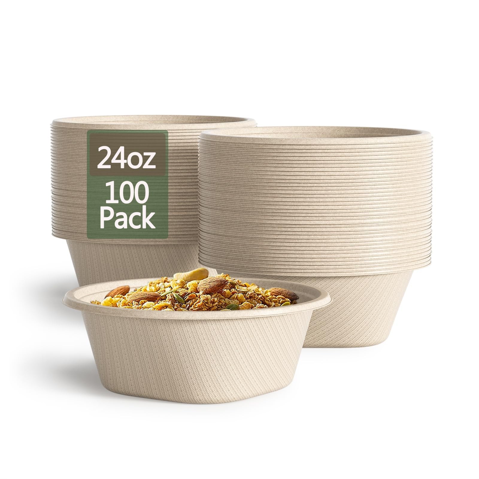 24 Oz Disposable Bowls, [100 Pack] Paper Bowls Disposable - Heavy Duty and Ec...