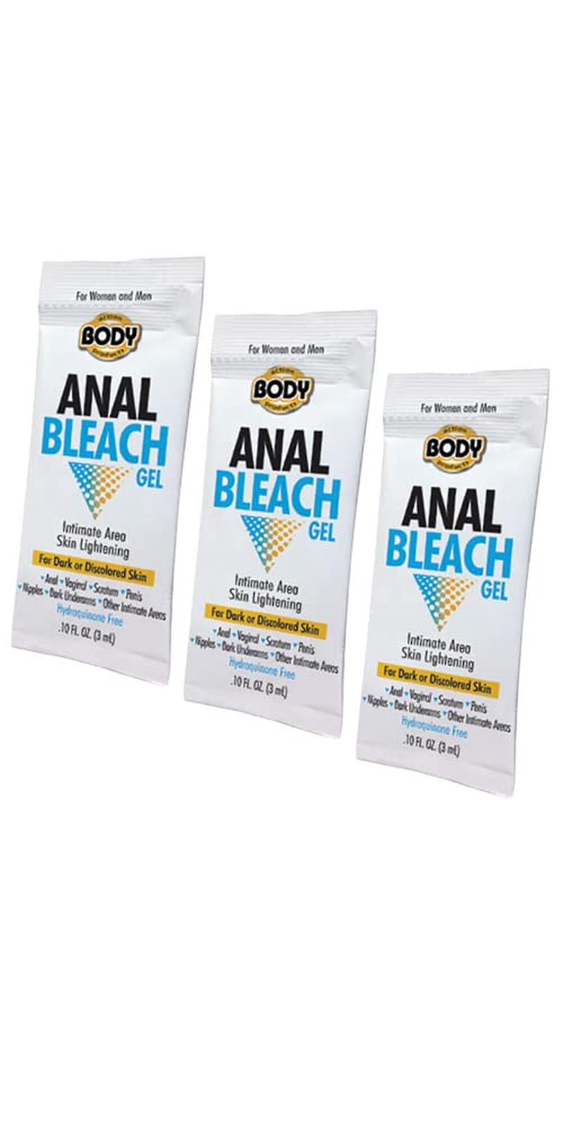 3pk Body Action Anal Bleaching Gel for intimate body action vaginal, anal bleach