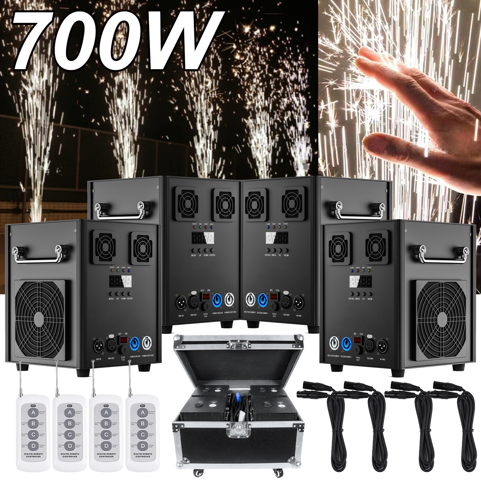 700W Cold Spark Firework Machine DMX Stage Effect Wedding DJ Party w/Flight Case