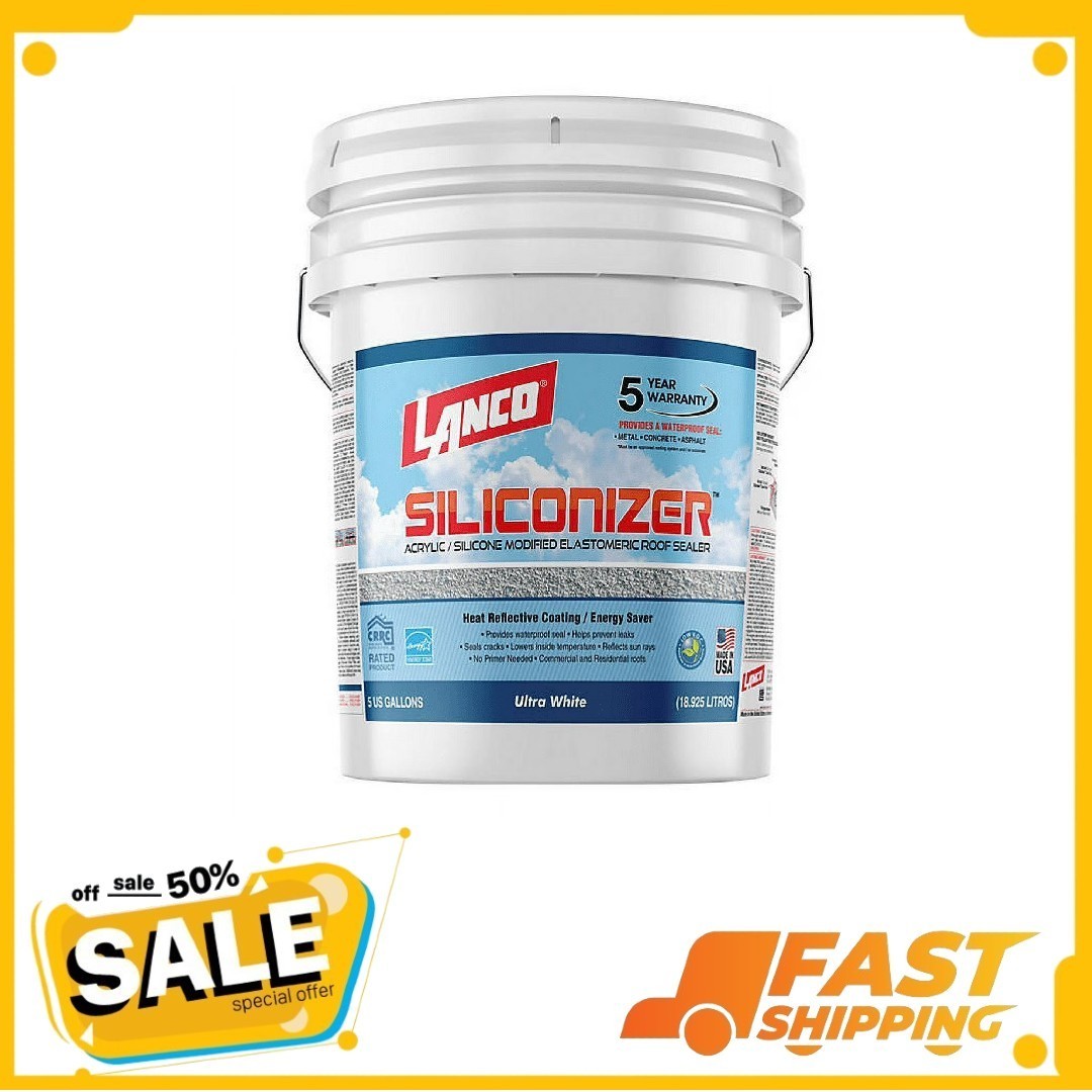 Lanco Siliconizer Acrylic Elastomeric White Reflective Roof Sealer, 5 gallon