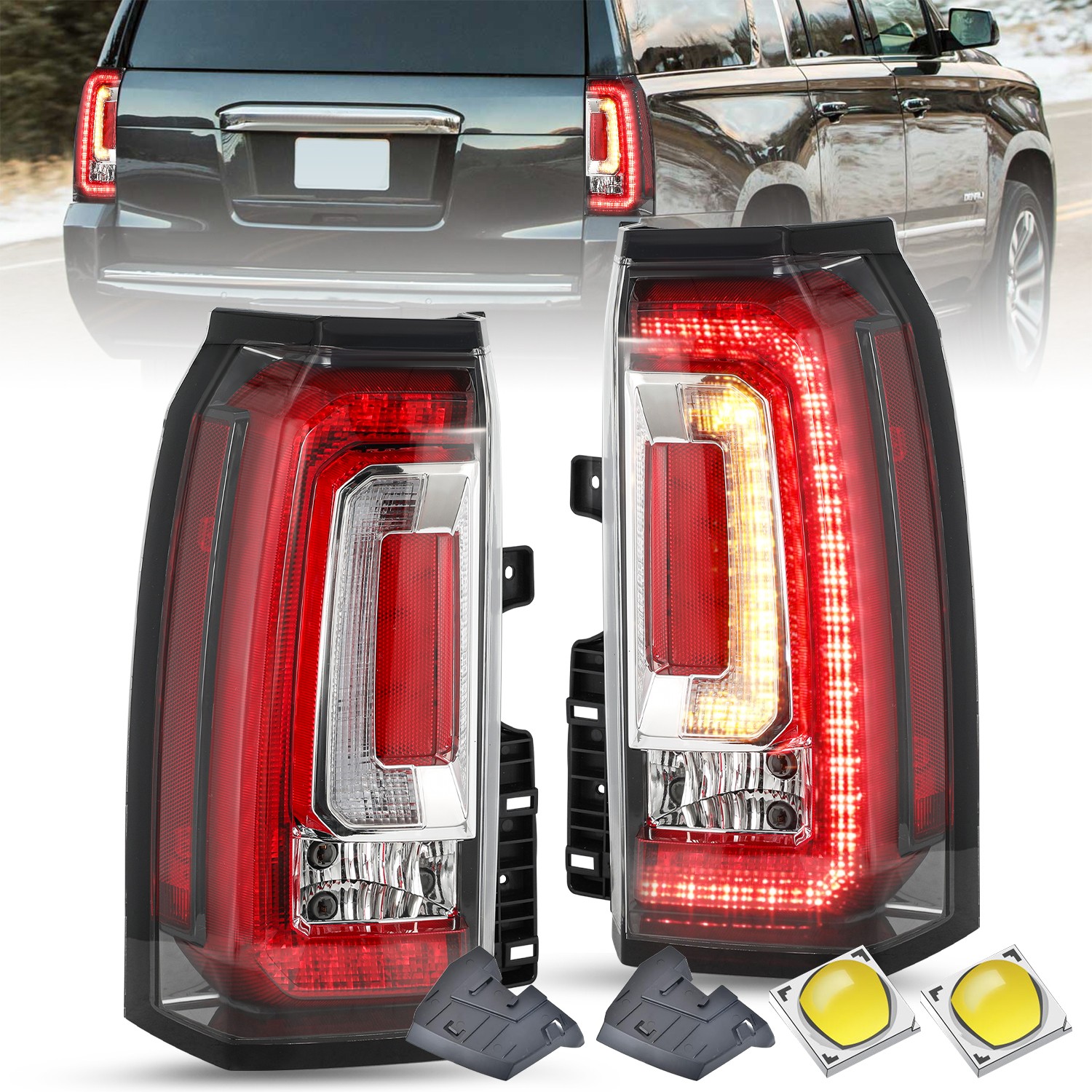 2X LED Tail Lights Brake Lamps LH + RH Side Fit For 2015-2020 GMC Yukon/Yukon XL