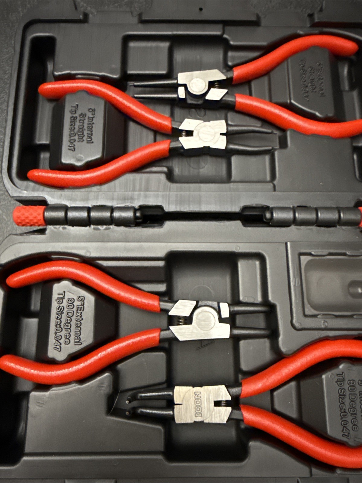 ICON Precision 5" Snap-Ring Pliers Set in Carrying Case - 0.047" Tips (57796)